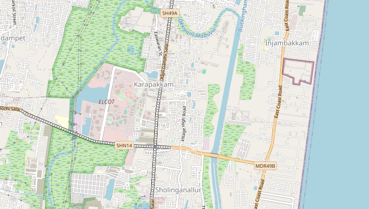 Map showing Kirah Technologies headquarters on OMR, Chennai
